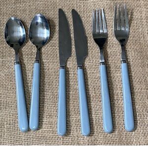 Vintage Imperial Light Blue Handle Flatware Set Tea Spoon Fork Butter Knife READ